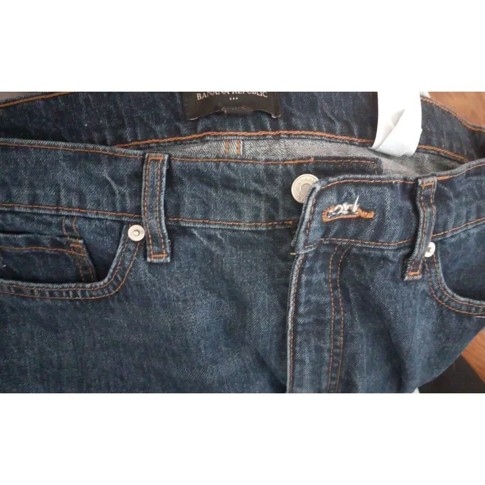 Banana Republic Navy Blue Jeans Mens 36X40‎ Inseam 29 Tapered Fit Athleisure